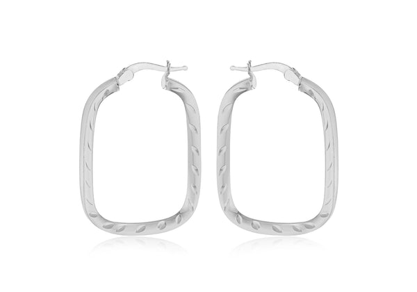 Sterling Silver Patterned Retangle Hoop Earrings