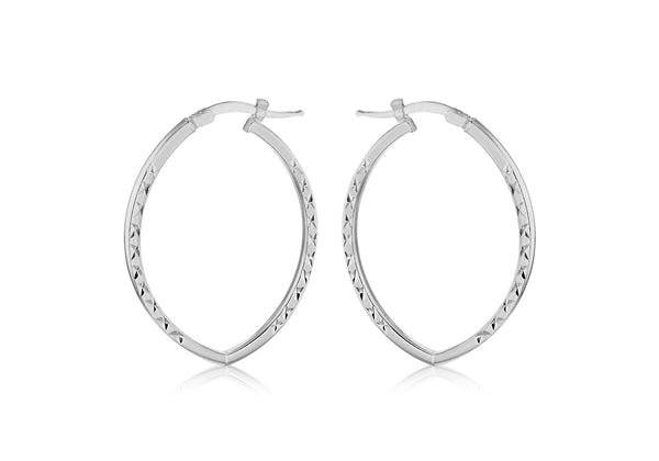 Sterling Silver Patterned Elliptical Hoop Earrings