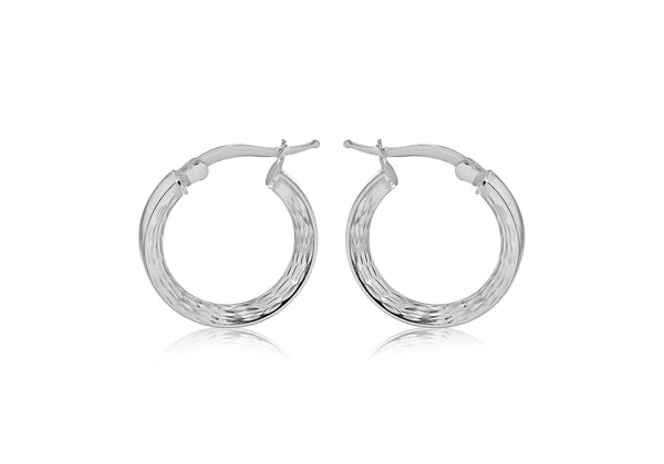 Sterling Silver 20mm Marquise Patterned Triangle-Tube Creole Earrings