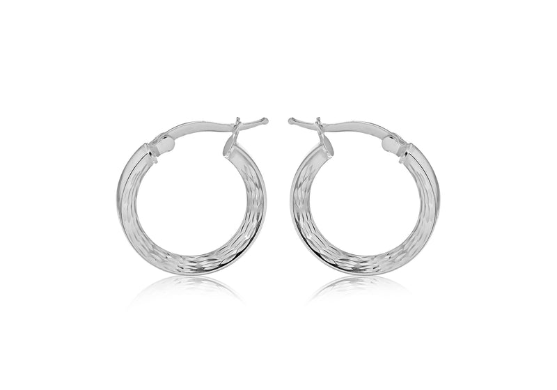 Sterling Silver 20mm Marquise Patterned Triangle-Tube Creole Earrings