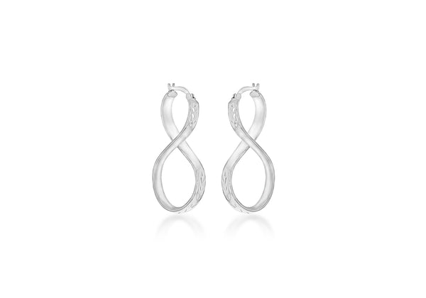 Sterling Silver Rhodium Plated 20mm x 40mm Diamond Cut 'Figure 8' Creole Earrings