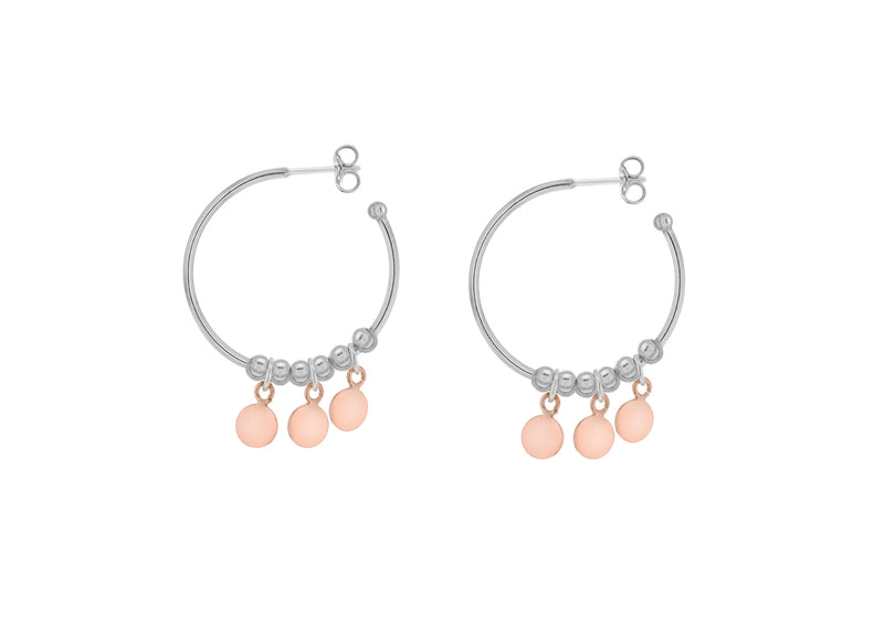 Sterling Silver 2-Tone 5mm Discs and Balls Hoop Earrings