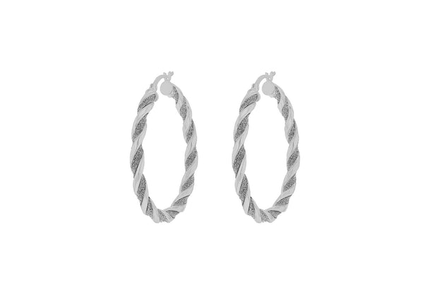 Sterling Silver 40mm Stardust Twisted Creole Hoop Earrings