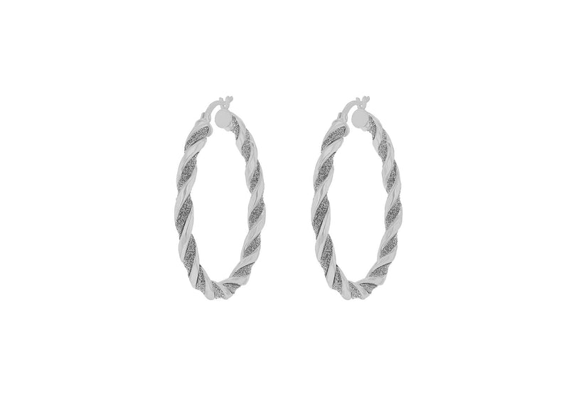 Sterling Silver 40mm Stardust Twisted Creole Hoop Earrings