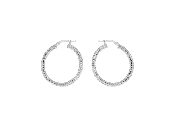 Sterling Silver 30mm Diamond Cut Hoop Creole Earrings