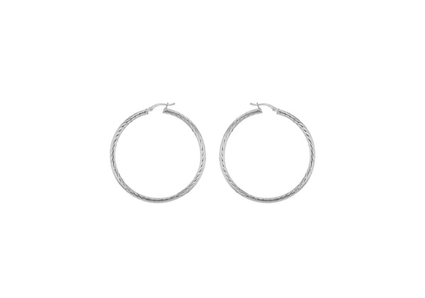 Sterling Silver 35mm Twist Diamond Cut Hoop Creole Earrings