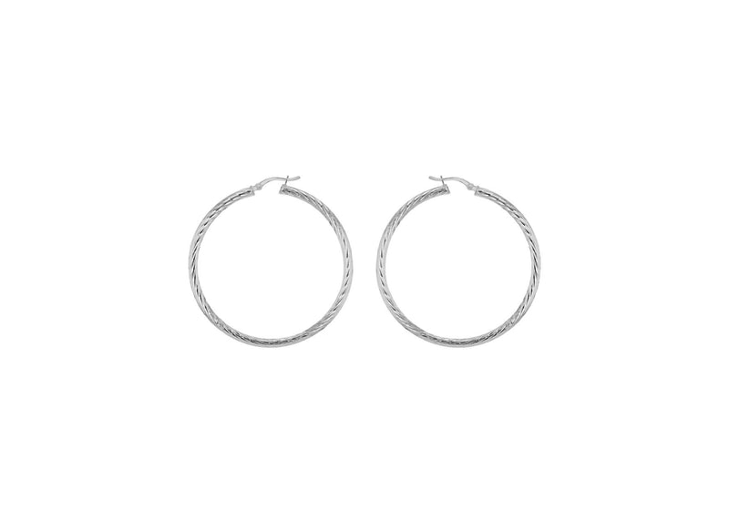 Sterling Silver 35mm Twist Diamond Cut Hoop Creole Earrings