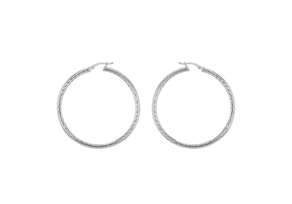 Sterling Silver 50mm Twist Diamond Cut Hoop Creole Earrings