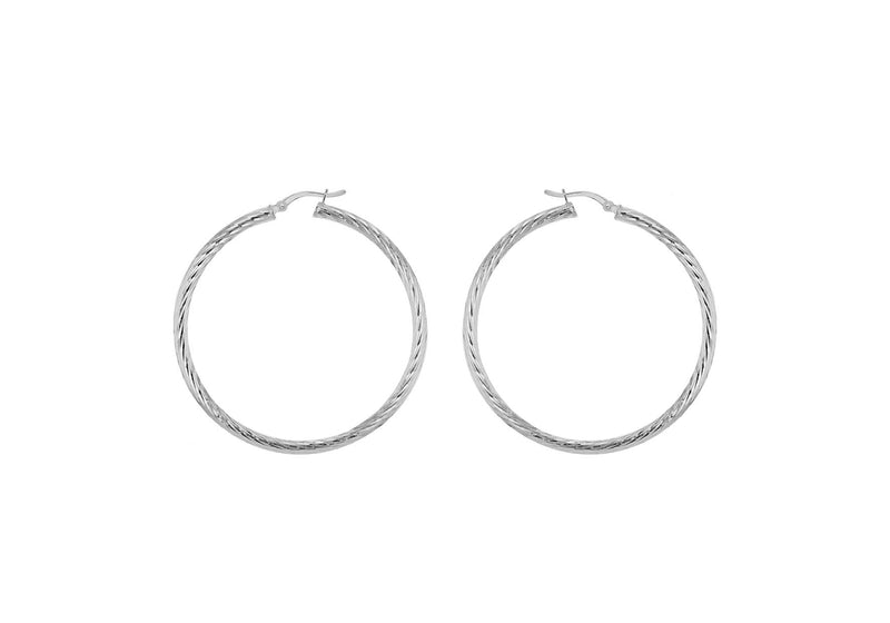 Sterling Silver 50mm Twist Diamond Cut Hoop Creole Earrings