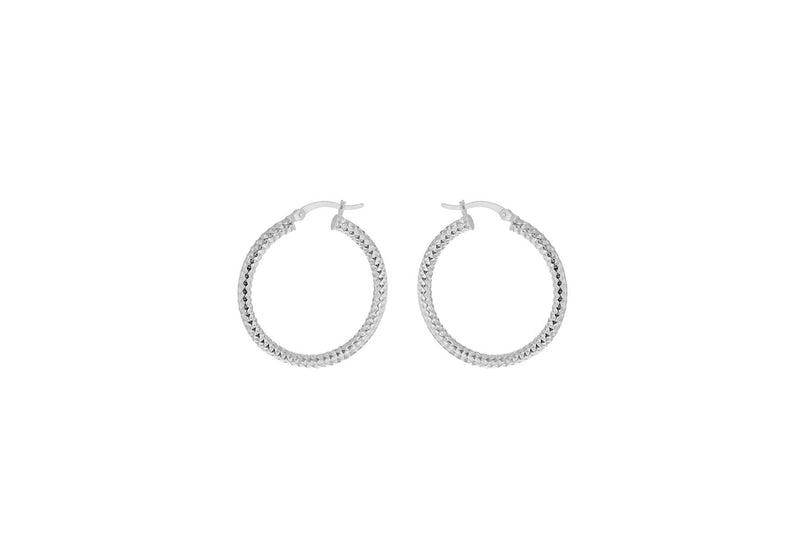 Sterling Silver 25mm Diamond Cut Hoop Creole Earrings