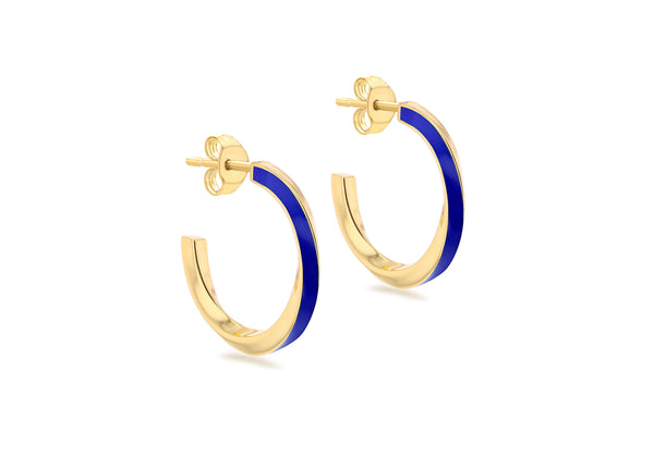 Yellow Gold Plated Sterling Silver Blue Glaze Twist Stud Earrings