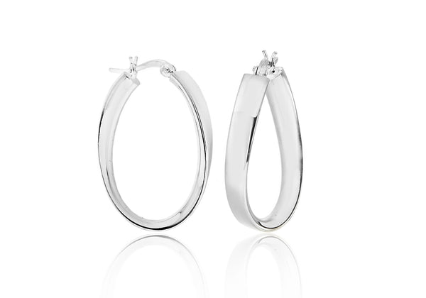 Sterling Silver 20mm x 33mm Oval Twisted Creole Earrings