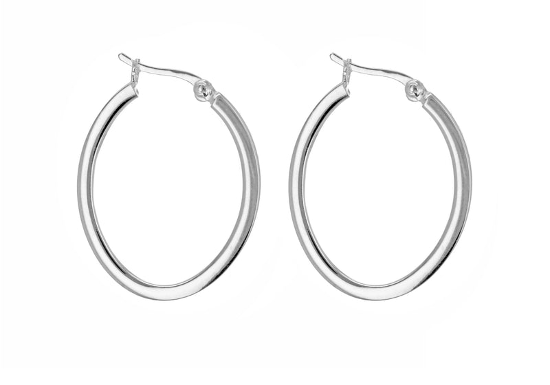 Sterling Silver 25mm x 33mm Oval Square-Tube Creole Earrings