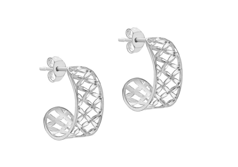 Sterling Silver 20mm x 23mm Diamond Cut Lattie Half-Hoop Earrings