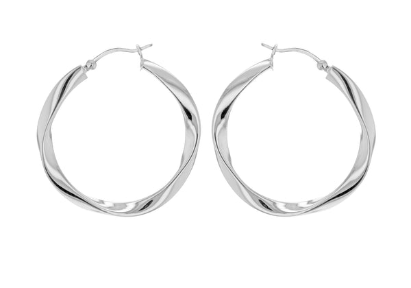 Sterling Silver 40mm Twist Creole Earrings