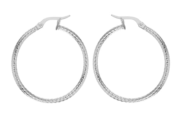 Sterling Silver 29mm Textured Hoop Earrings