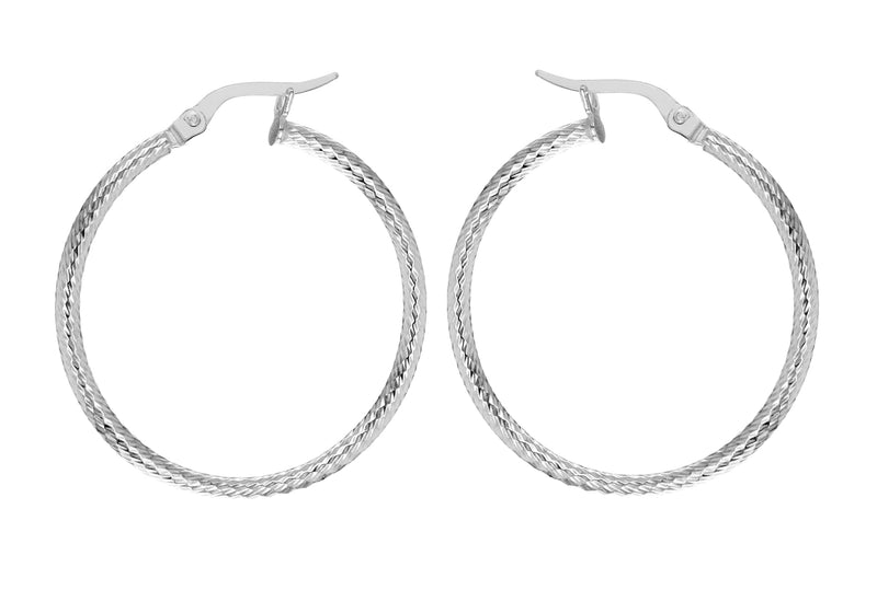 Sterling Silver 29mm Textured Hoop Earrings