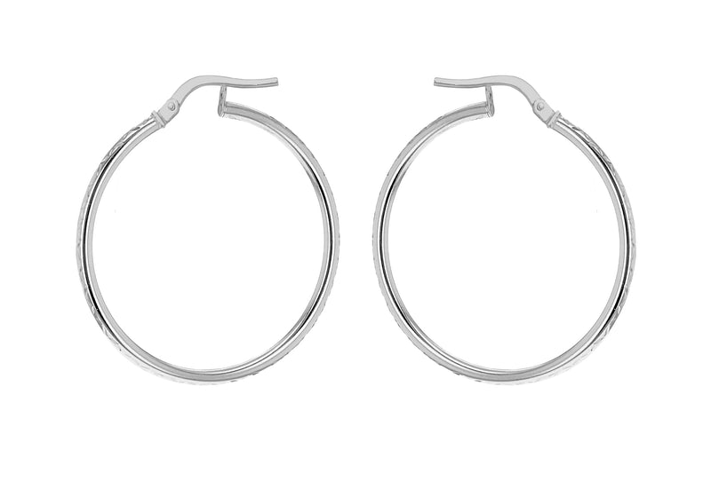 Sterling Silver 34mm Diamond Cut Hoop Earrings