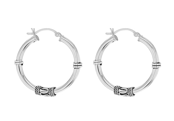 Sterling Silver Rope Design Hoop Creole Earrings