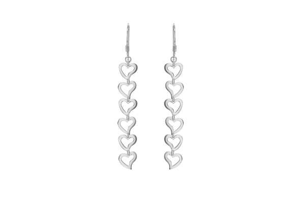 Sterling Silver 8.5mm x 67mm Open-Heart Drop Earrings