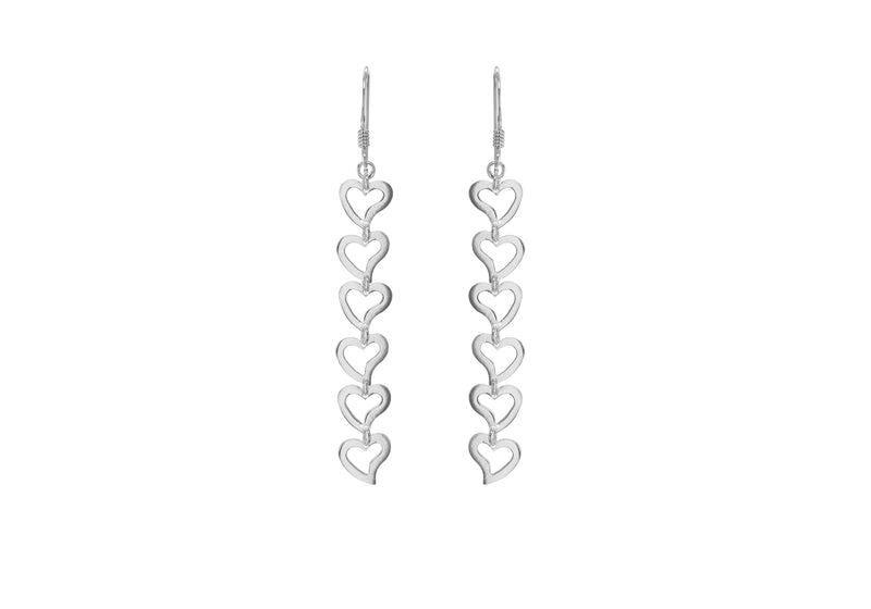 Sterling Silver 8.5mm x 67mm Open-Heart Drop Earrings