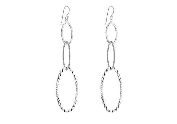 Sterling Silver Textured Triple Oval Drop Earrings