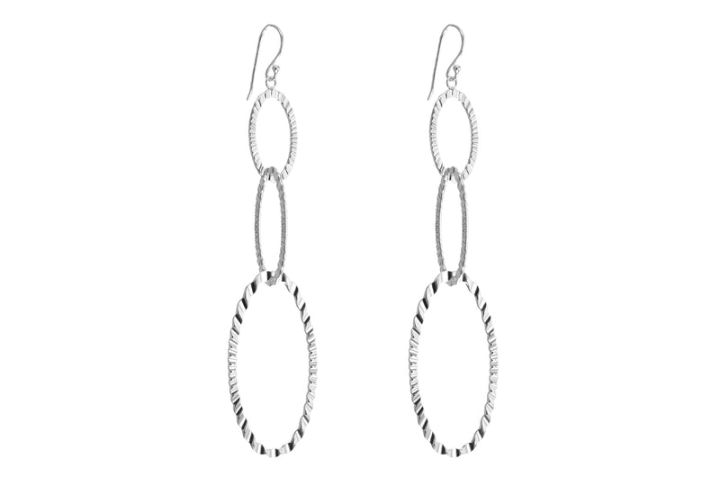 Sterling Silver Textured Triple Oval Drop Earrings