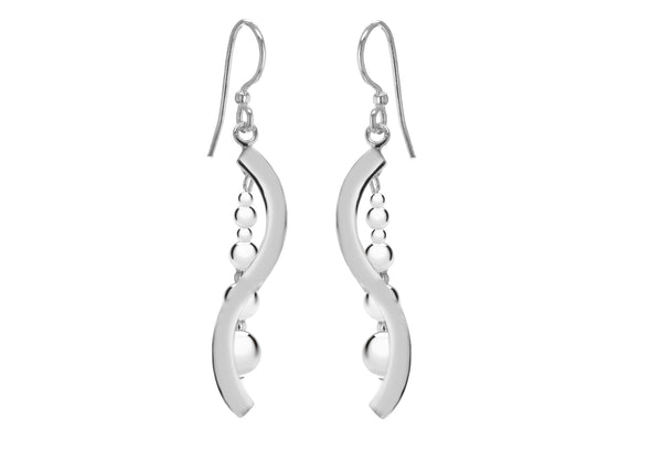 Sterling Silver Twist Bar and Balls Drop Earrings