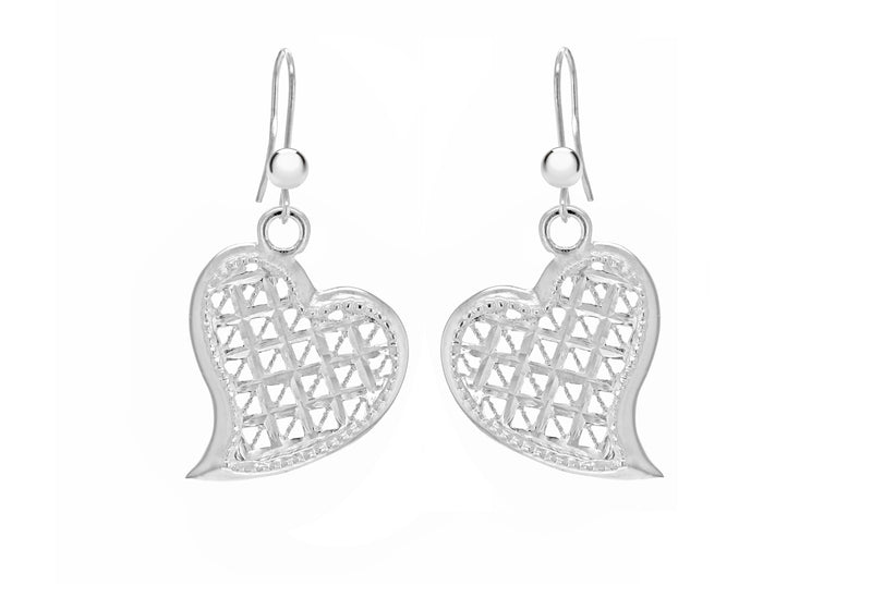 Sterling Silver Patterned Heart Drop Earrings