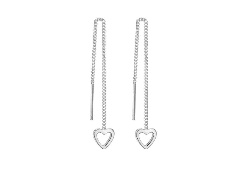 Sterling Silver Heart Pull Through Drop Earrings