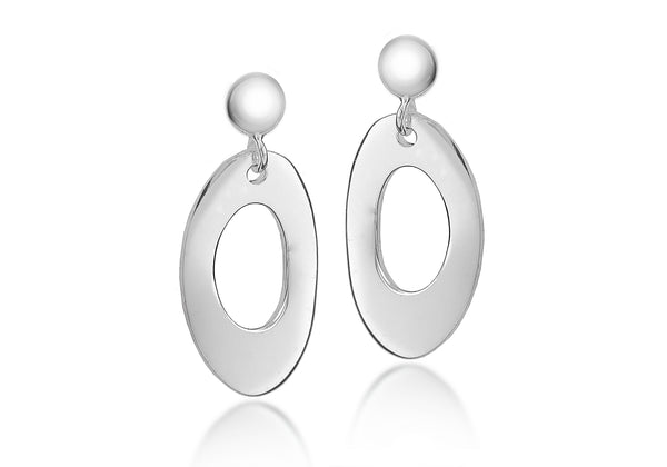 Sterling Silver 15.5mm x 30.5mm urved Oval Drop Earrings