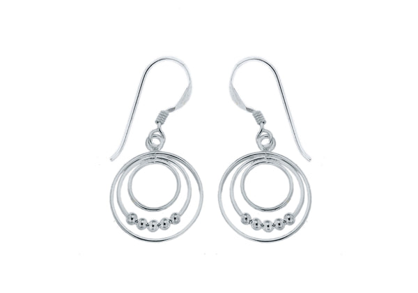 Sterling Silver Tri-Circle & Ball Drop Earrings 