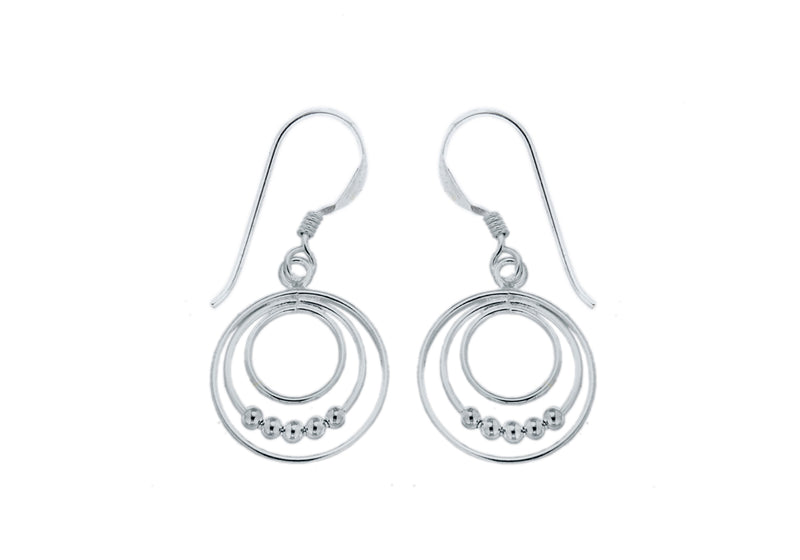 Sterling Silver Tri-Circle & Ball Drop Earrings 