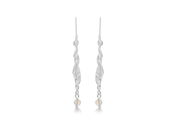 Sterling Silver Twisted White Bead Drop Earrings 