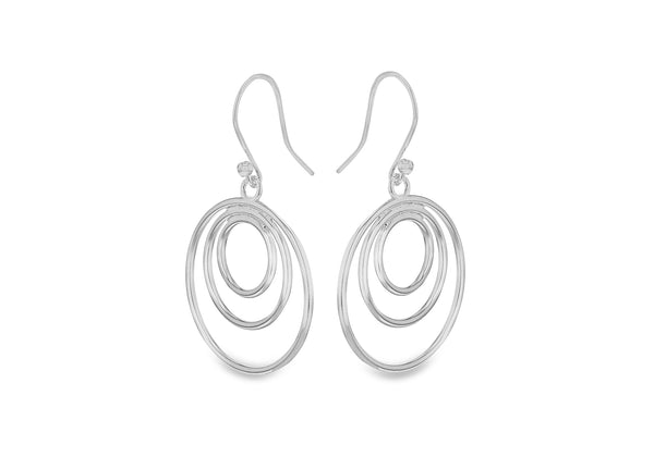 Sterling Silver Triple Circle Drop Earrings 