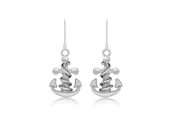 Sterling Silver Oxidised Rope Wrap Anchor Earrings