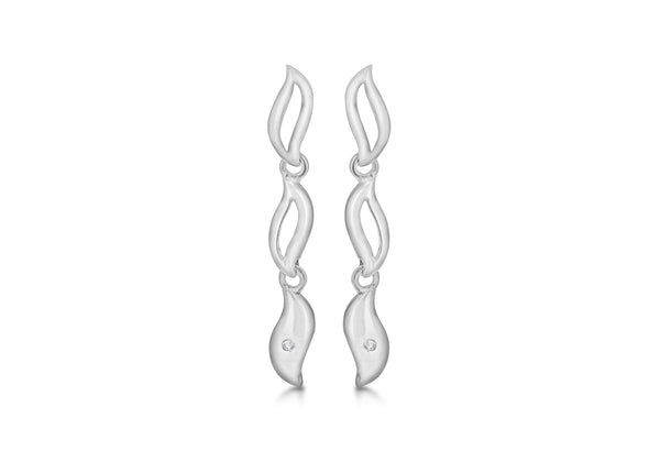 Sterling Silver Rhodium 0.02ct Diamond Triple Drop Earrings 