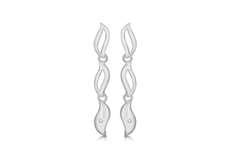 Sterling Silver Rhodium 0.02ct Diamond Triple Drop Earrings 