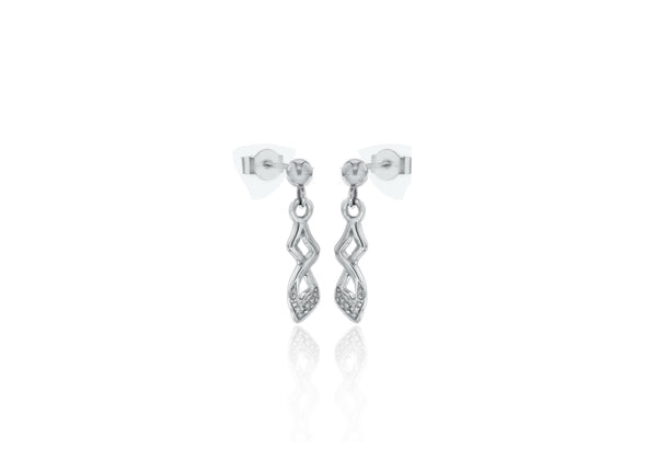 Sterling Silver Rhodium Plated 0.008ct Diamond Twist Earrings 