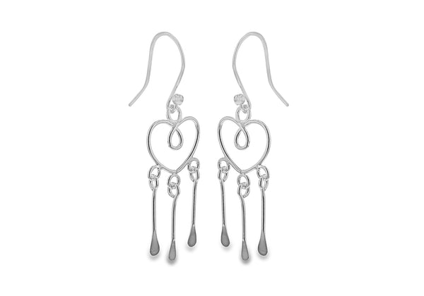 Sterling Silver Heart Drop Hook Earrings 