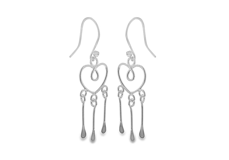 Sterling Silver Heart Drop Hook Earrings 