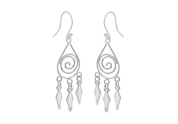 Sterling Silver Swirl Tri-Drop Hook Earrings 