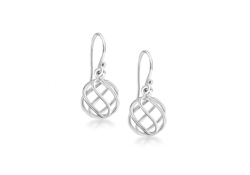 Sterling Silver 9.4mm x 23mm Wire Knot Ball Drop Earrings