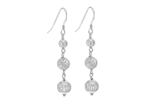 Sterling Silver Triple Ball Drop Earrings