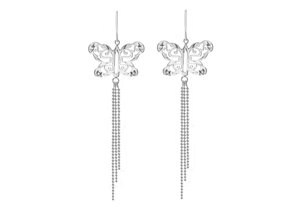 Sterling Silver Butterfly Tassel Drop Earrings