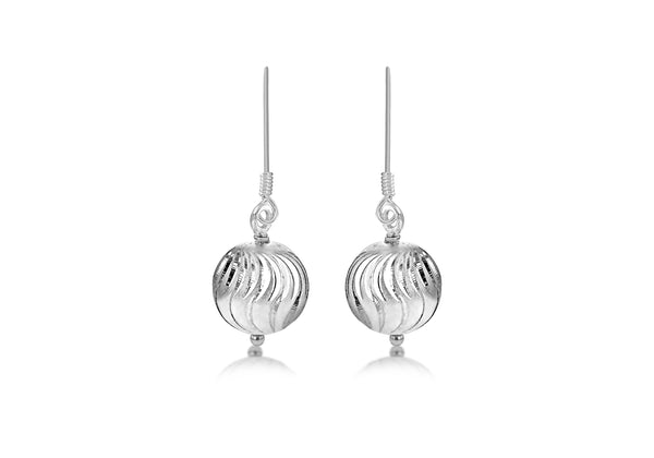 Sterling Silver 10mm x 30mm Wave Pattern Ball Drop Earrings