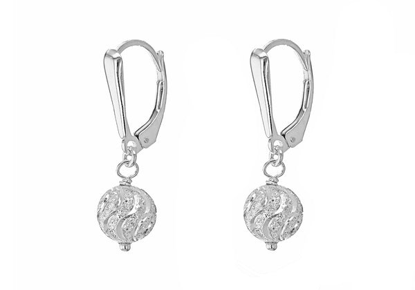 Sterling Silver Sparkle-Patterned Ball Drop Earrings