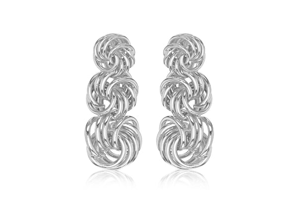 Sterling Silver Graduated Knot Drop Earrings