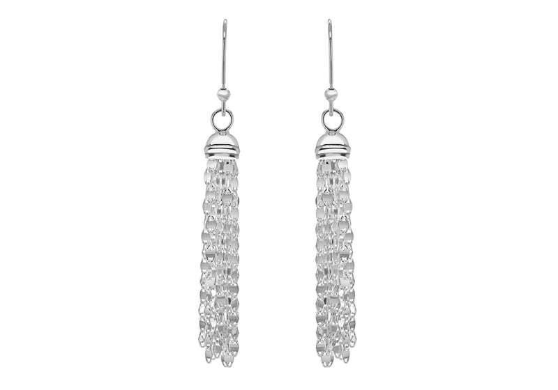 Sterling Silver Flat Link Tassel Earrings