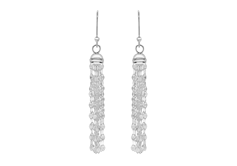 Sterling Silver Mirror Tassel Drop Earrings